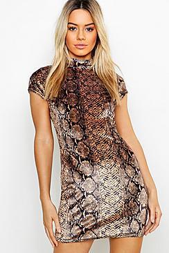 Boohoo Petite Velvet Snake Print Bodycon Dress
