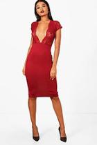 Boohoo Beth Lace Capped Sleeve Plunge Midi Dress