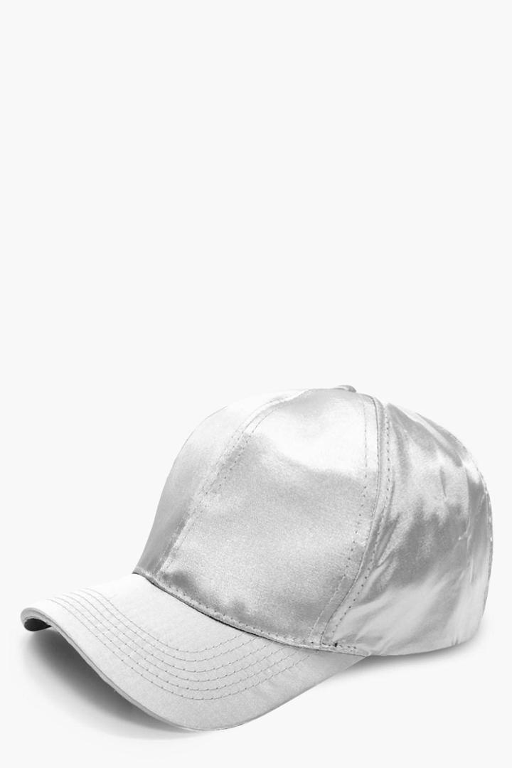 Boohoo Ella Satin Cap Silver