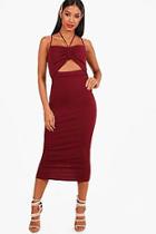 Boohoo Strappy Ruched Cut Out Detail Midi Dress