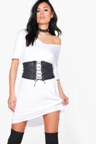 Boohoo Elyse Corset Belt 2 In 1 V Neck T-shirt Dress White