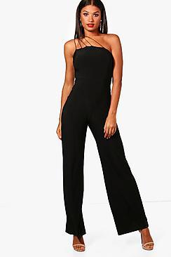 Boohoo Tara Strappy One Shoulder Wide Leg Jumpsuit