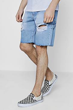 Boohoo Loose Fit Skater Denim Shorts With Raw Hem
