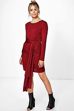 Boohoo Antonina Double Tie Waist Shift Dress