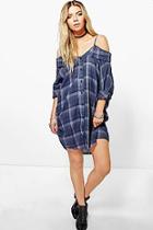 Boohoo Harlow Cold Shoulder Checked Shirt Dress