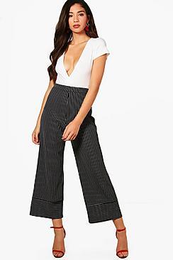 Boohoo Mono Crepe Stripe Wide Leg Trouser