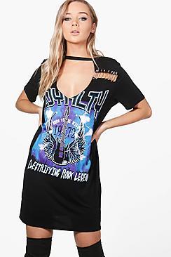 Boohoo Rita Slashed Safety Pin Detail T-shirt Dress