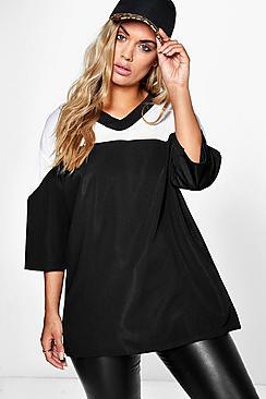 Boohoo Plus Jess Colour Block Baseball Tee