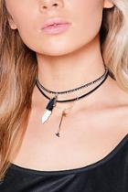 Boohoo Faye Layered Charm And Feather Detail Choker