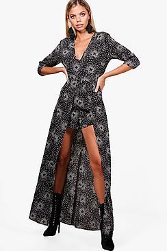 Boohoo Amelia Star Print Maxi Overlay Playsuit