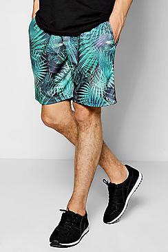 Boohoo Palm Print Long Length Jersey Short