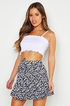 Boohoo Petite Tie Waist Ruffle Skater Skirt