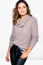 Boohoo Bethany Marl Cowl Neck Boucle Knit Jumper Mocha