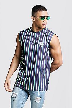 Boohoo Bm Embroidered Stripe Drop Armhole Tank