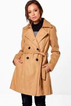 Boohoo Vanessa Double Breasted Belted Trench Coat Camel