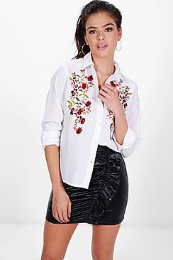 Boohoo Petite Emma Embroidered Dip Back Shirt