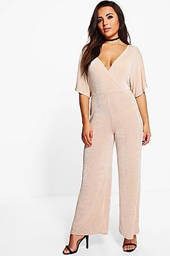 Boohoo Petite Alison Wide Sleeve Wrap Jumpsuit