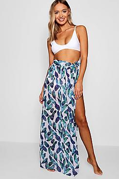 Boohoo Tropical Leaf Tie Sarong