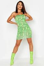 Boohoo Neon Snake Print Bandeau Slinky Bodycon Dress