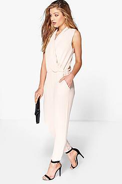 Boohoo Penny Plunge Wrap Front Jumpsuit