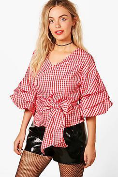 Boohoo Aria Gingham Ruffle Top