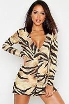 Boohoo Slinky Tiger Print Wrap Playsuit