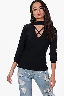 Boohoo Harriet Strappy Choker Rib Knit Jumper