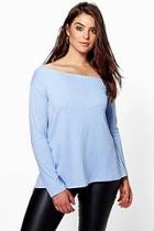 Boohoo Plus Kelly Off The Shoulder Ribbed Top