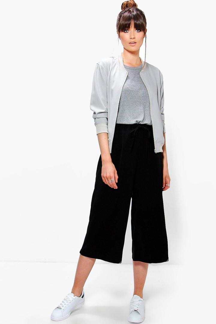 Boohoo Nicia Tie Waist Crepe Culottes Black