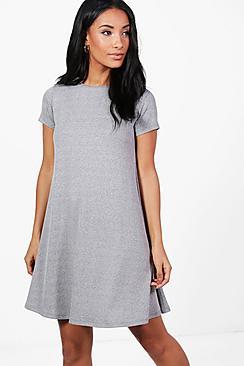 Boohoo Rona Ribbed Cap Sleeve Swing Dress