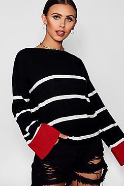 Boohoo Petite Alana Stripe Contrast Cuff Jumper