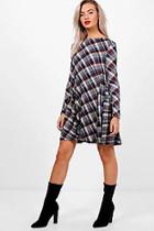 Boohoo Niamh Diagonal Check Brush Knit Swing Dress