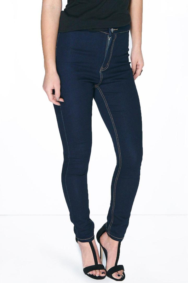 Boohoo Petite Sarah Disco Jean With Contrast Stitch Indigo