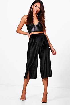 Boohoo Petite Split Leg Velvet Culottes