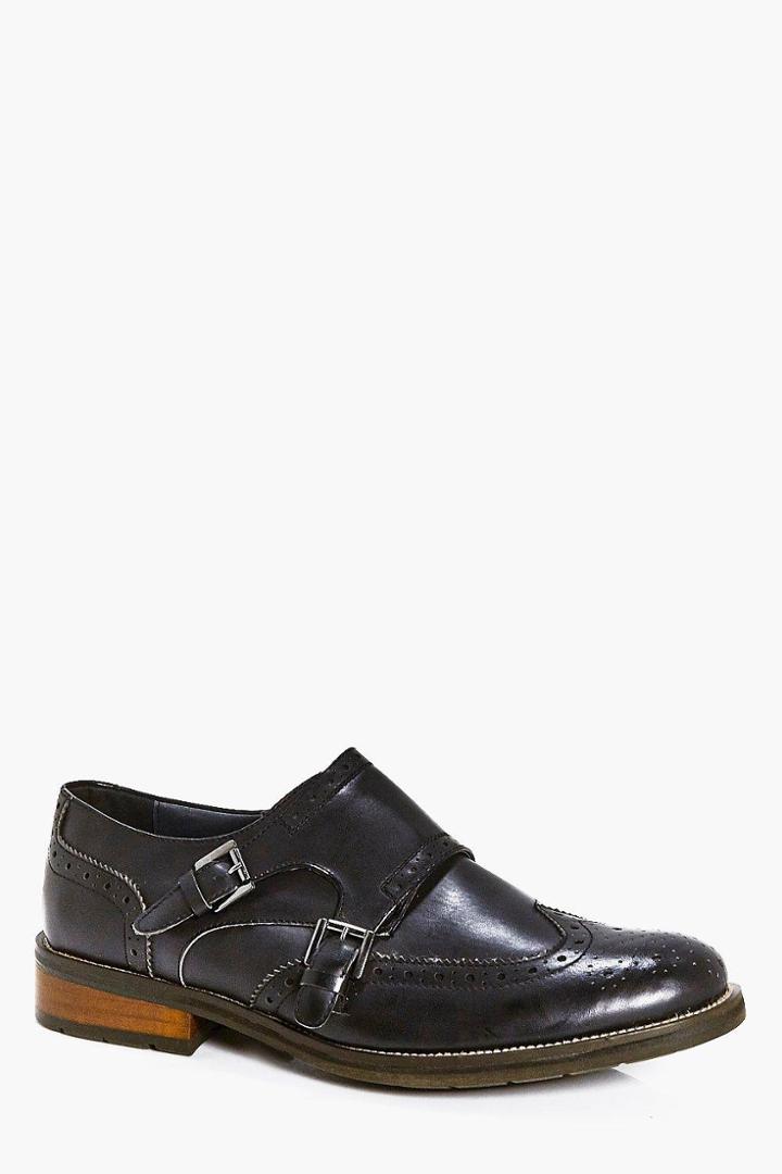Boohoo Double Buckle Smart Brogue Shoes Black