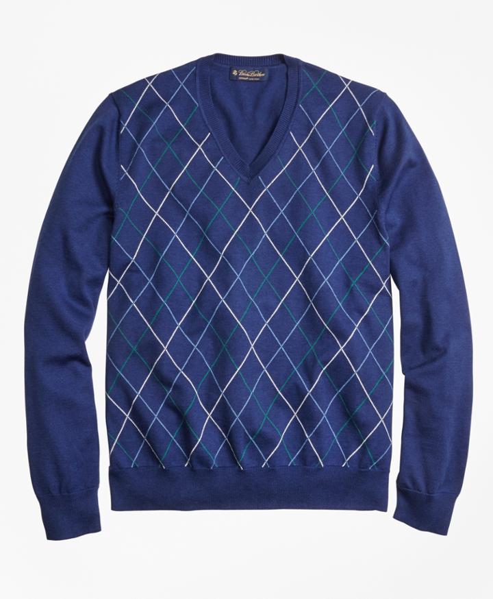 Brooks Brothers Men's Supima Cotton Double Raker V-neck Sweater
