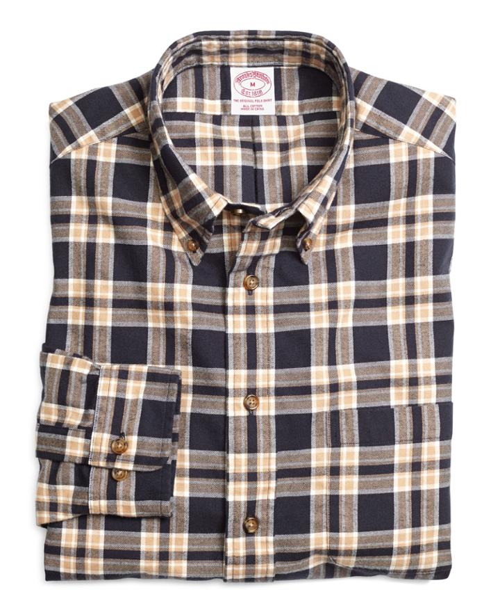 Brooks Brothers Men's Regular Fit Navy Plaid Flannel Sport Shirt