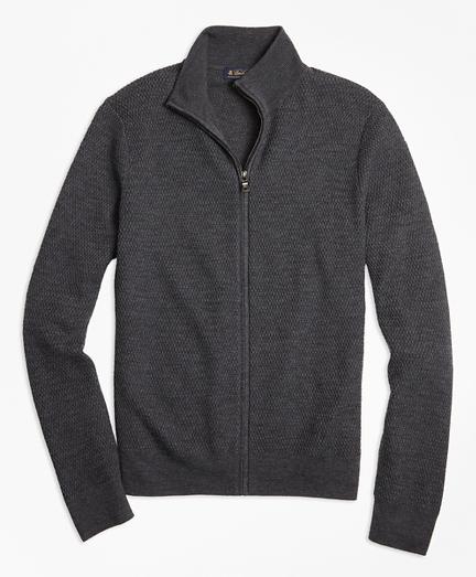 Brooks Brothers Textured Merino Wool Full-zip Sweater