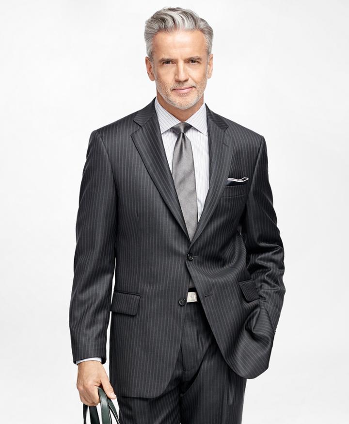 Brooks Brothers Men's Madison Fit Saxxon Wool Double Stripe 1818 Suit
