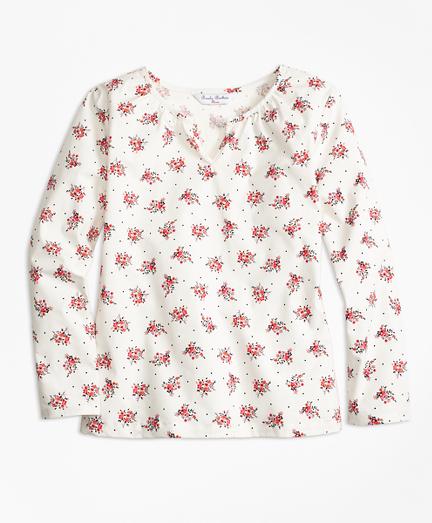 Brooks Brothers Floral Printed Cotton Stretch Blouse