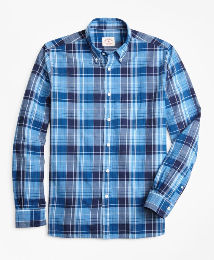 Brooks Brothers Men's Indigo Plaid Madras Sport Shirt
