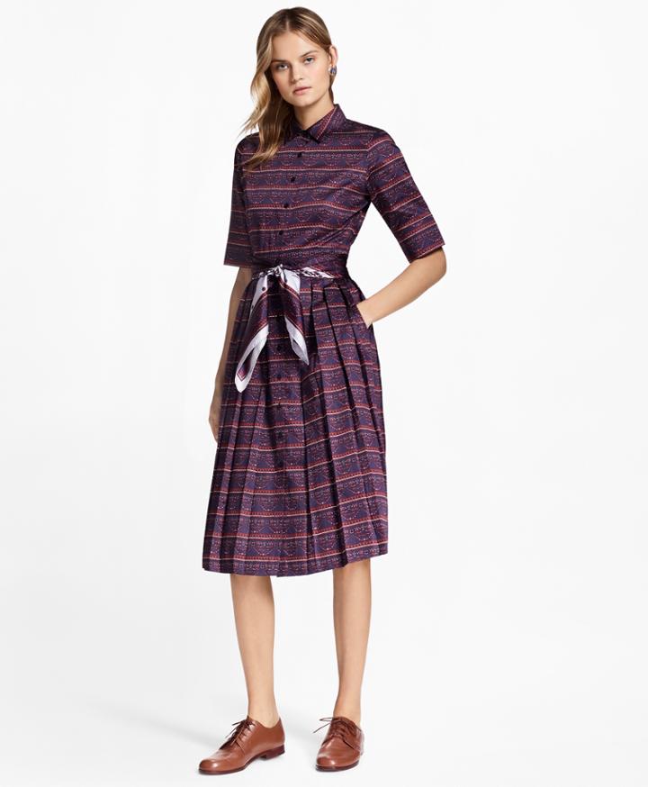 Brooks Brothers Women's Ribbon-print Cotton Sateen Shirtdress