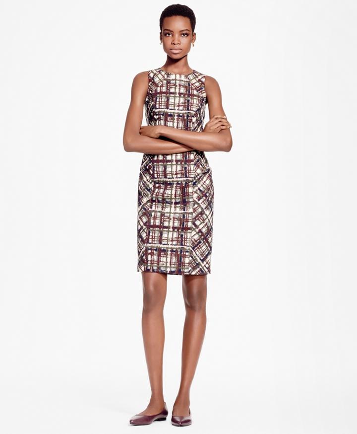 Brooks Brothers Women's Petite Plaid Jacquard Cotton Sheath Dress