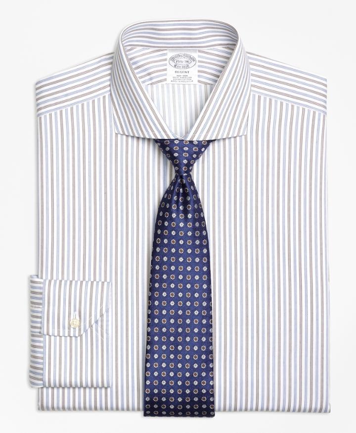 Brooks Brothers Men's Non-iron Slim Fit Alternating Triple Stripe Dress Shirt