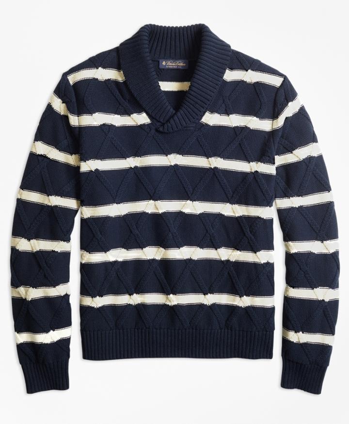 Brooks Brothers Men's Nautical Stripe Shawl Collar Sweater