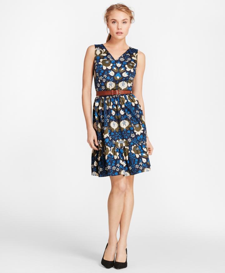 Brooks Brothers Women's Floral-print Cotton Sateen Flounce-hem Dress