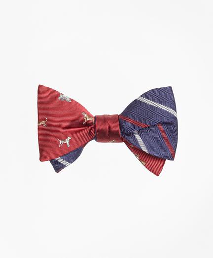 Brooks Brothers Dog Motif Print With Textured Alternating Stripe Reversible Bow Tie