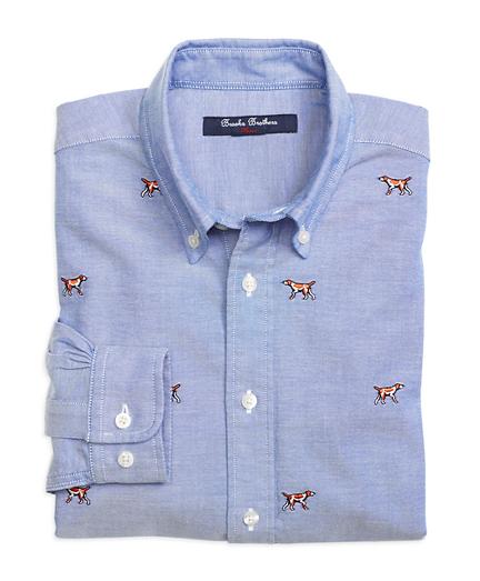 Brooks Brothers Hunting Dog Embroidered Oxford Sport Shirt