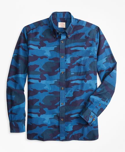Brooks Brothers Indigo-dyed Camo-print Chambray Sport Shirt