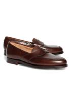 Brooks Brothers Men's Peal & Co. Dark Brown French Pebble Leather Saddle Strap Penny Loafers